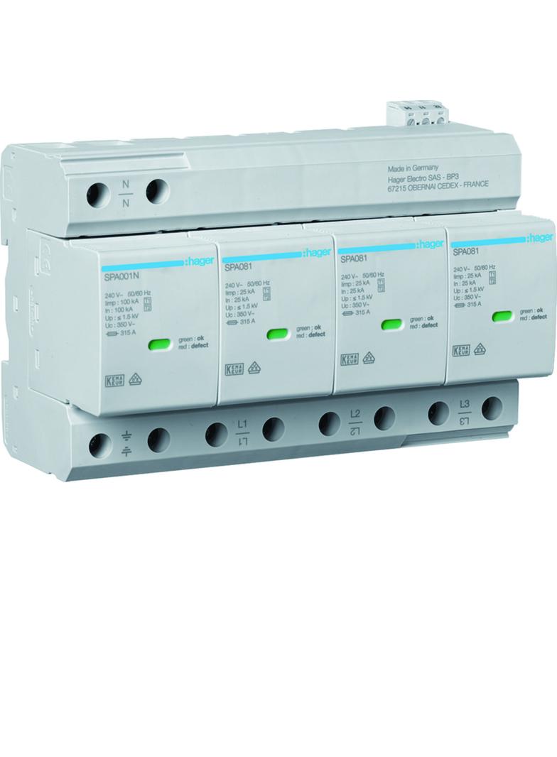 SPD T1+T2 4P sieć TN-S/TT Iimp=100kA Up?1,5kV styk SPA801 HAGER