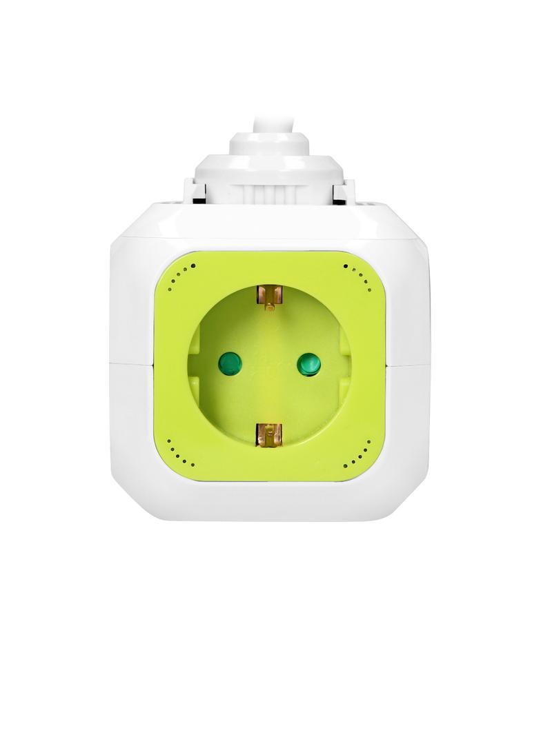 Przedłużacz Kostka 4x2P+Z(Schuko) ładowarka 2xUSB 1,4m H05VV-F 3x1,5mm2 limonkowy OR-AE-13144(GS)/L