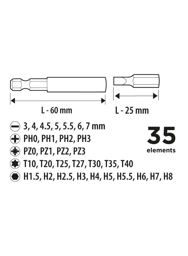 Końcówki wkrętakowe z uchwytami, zestaw 35 szt.