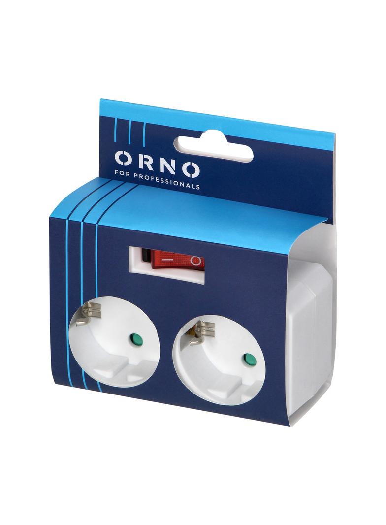 Rozgałęźnik 2x2P+Z (Schuko) z włącznikiem, biały OR-AE-13187(GS) ORNO