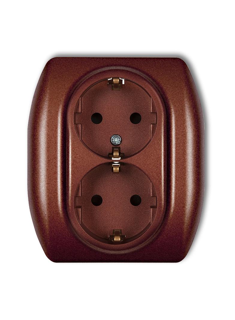 TREND Gniazdo podwójne z uziemieniem SCHUKO 2x(2P+Z) (przesłony torów prądowych) brązowy metalik