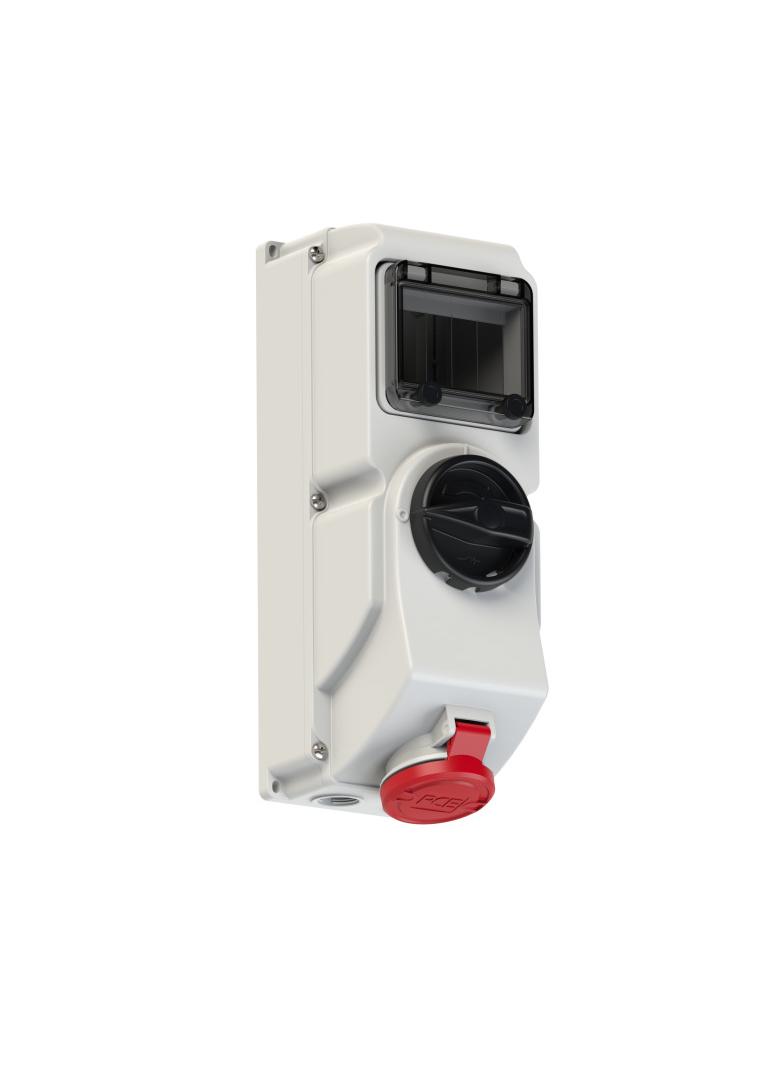 GNIAZDO Z WYŁĄCZNIKIEM 0-1, BLOKADĄ MECHANICZNĄ I SZYNĄ DIN TH35 16A 400V 3P+Z IP44 7614-6 46187 PCE