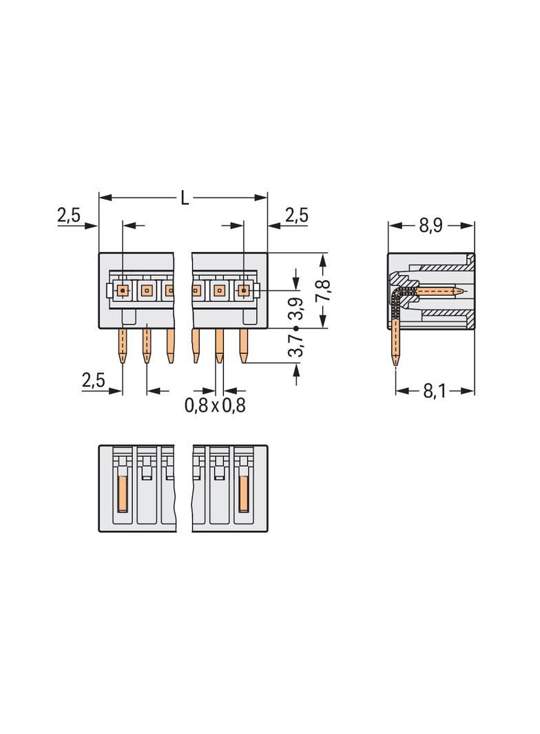 MCS-MICRO wtyk 6-bieg. j-szary raster 2,5 mm /200szt./ WAGO