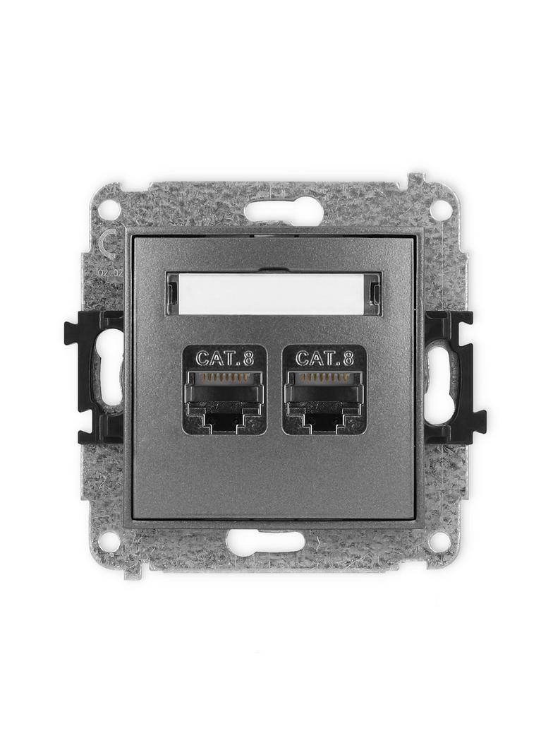 ICON Mechanizm gniazda komputerowego podwójnego 2xRJ45, kat. 8, ekranowany, 8-stykowy grafitowy