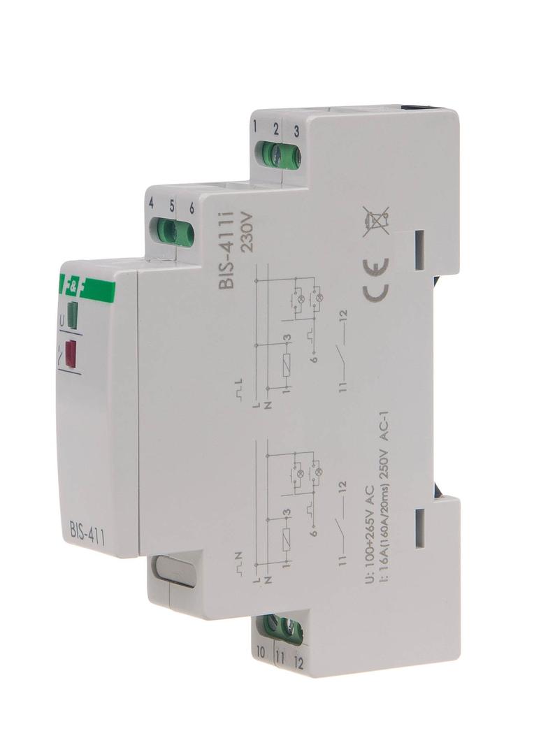 Przekaźnik bistabilny na szynę DIN z przekaźnikiem inrush 160A/20ms BIS-411-LED F&F