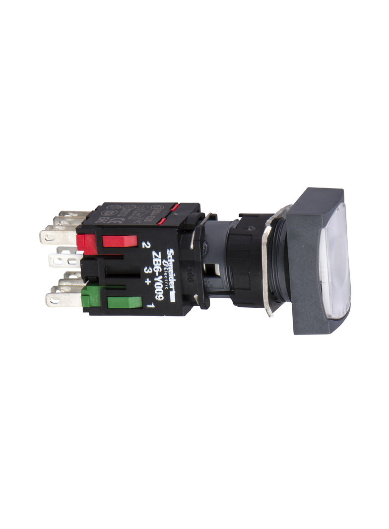 Harmony XB6 Przycisk Podświetlany Biały Płaski 1Z + 1R 12-24V AC/DC Prostokątny Plastik XB6DF1B5B Schneider
