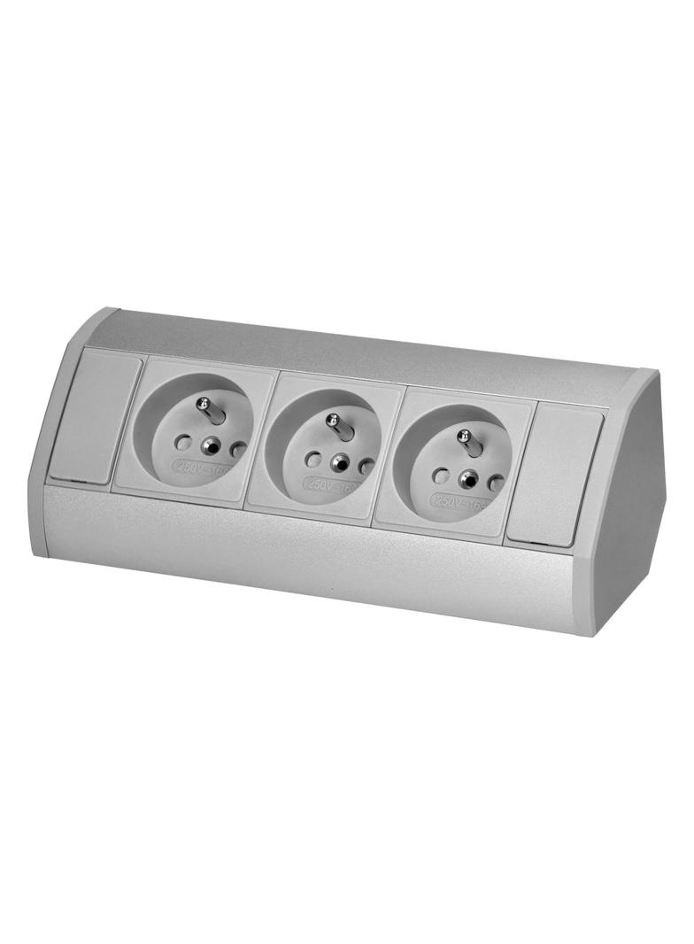 Gniazdo meblowe 3x2P+Z, szaro-srebrne