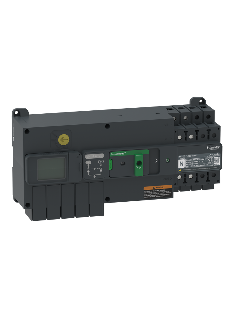 TransferPacT, przełączanie zasilania, opcja komunikacji, 50A, 230V, 2P, LCD, rozmiar 100A