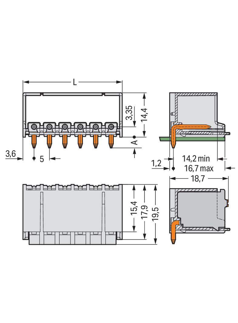 picoMAX wtyk raster 5mm 10-bieg. z kątowymi pinami lutowniczymi /100szt./ WAGO