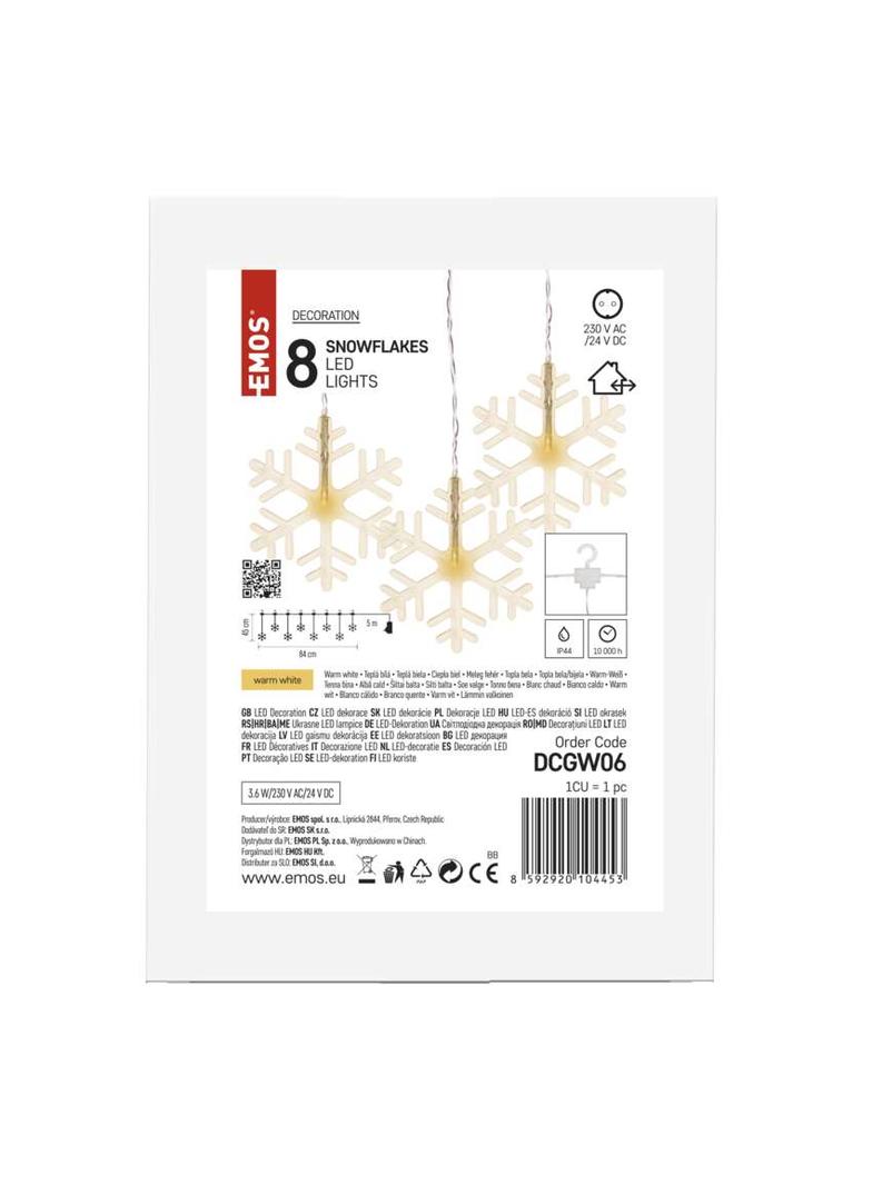 Girlanda świąteczna 8 LED sople śnieżynki 45x84 cm ciepła biel IP44 DCGW06 EMOS