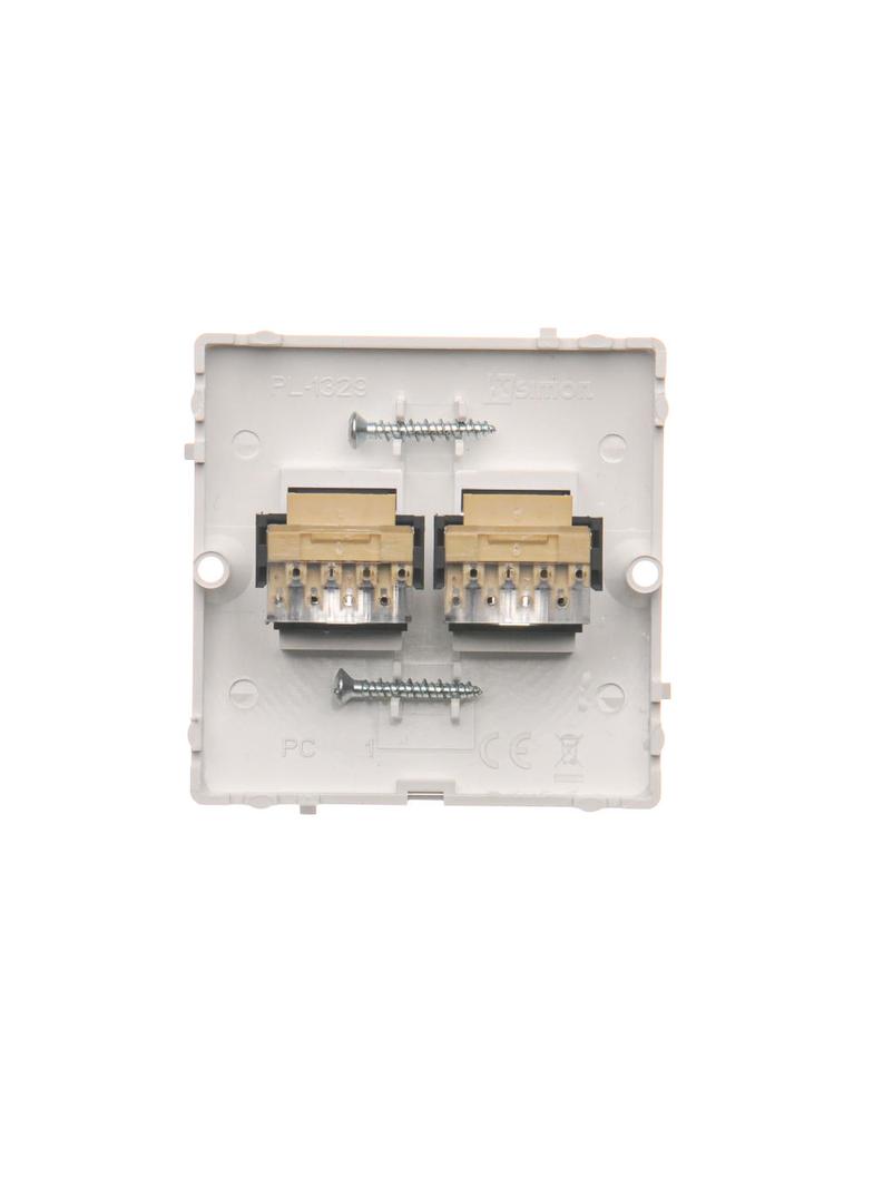 Simon Basic Gniazdo telefoniczne RJ11 podwójne Montaż gniazda na wkręty do puszki biały