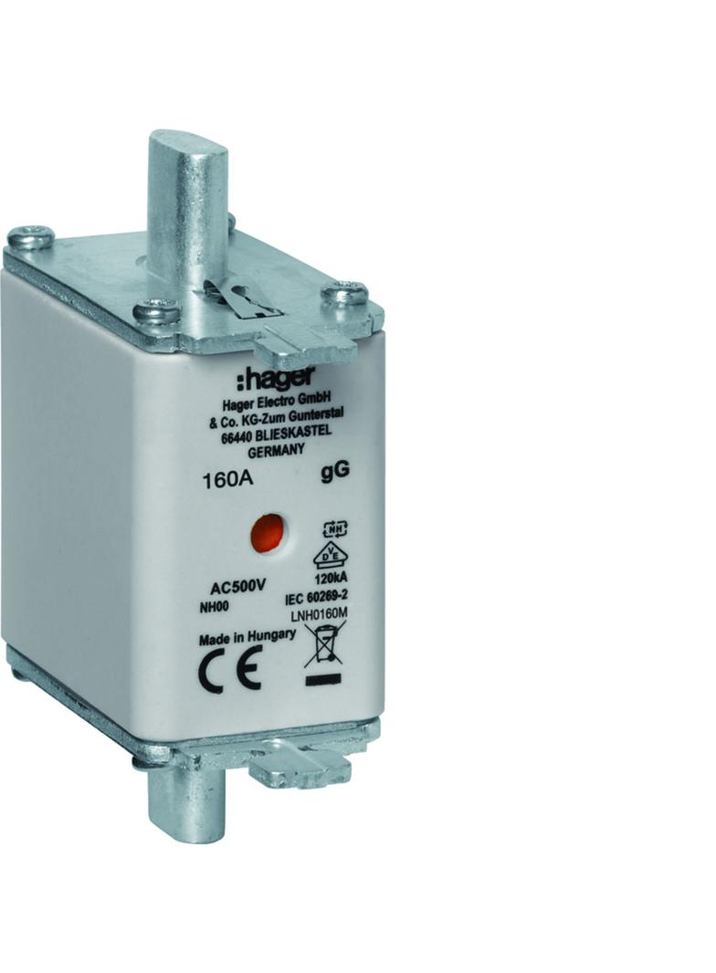 Wkładka bezp. nożowa NH00 wsk.podw. uchwyt nieiz. gG 160A 500VAC LNH0160M HAGER