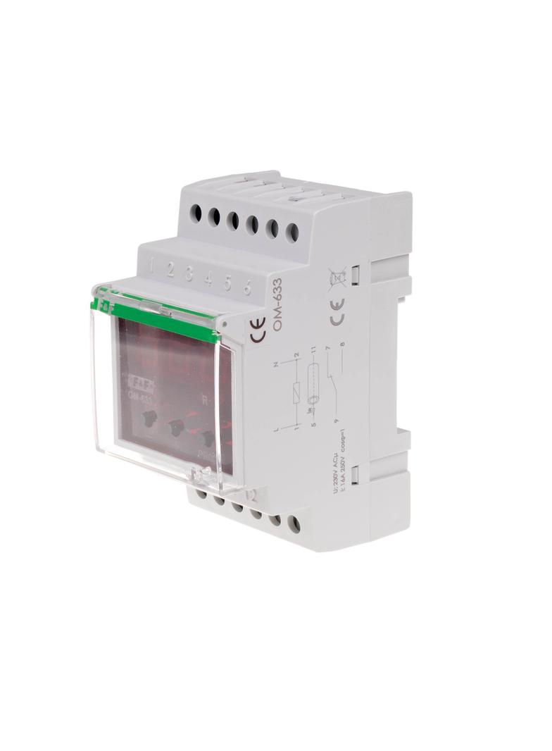 Ogranicznik z funkcją przekaźnika napięciowego LCD pomiar do 10kW montaż na szynie DIN OM-633 F&F