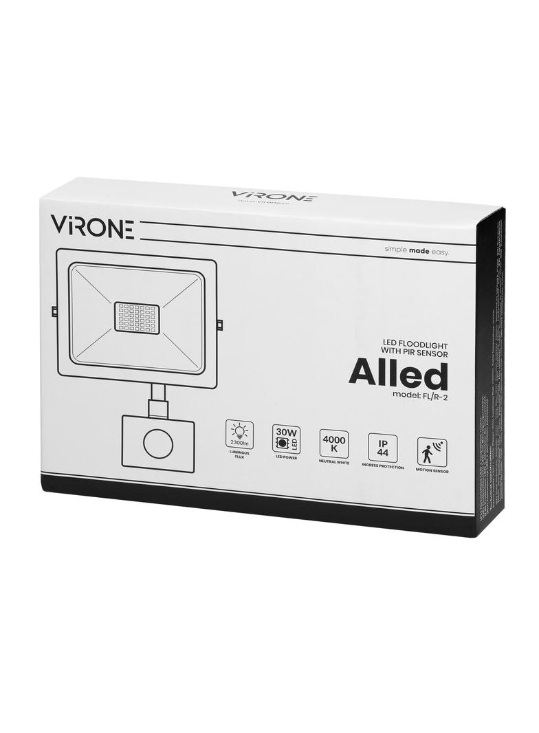 ALLED 30W Naświetlacz LED z PIR, 2400lm, IP44, 4000K, Alu+szkło FL/R-2 ORNO