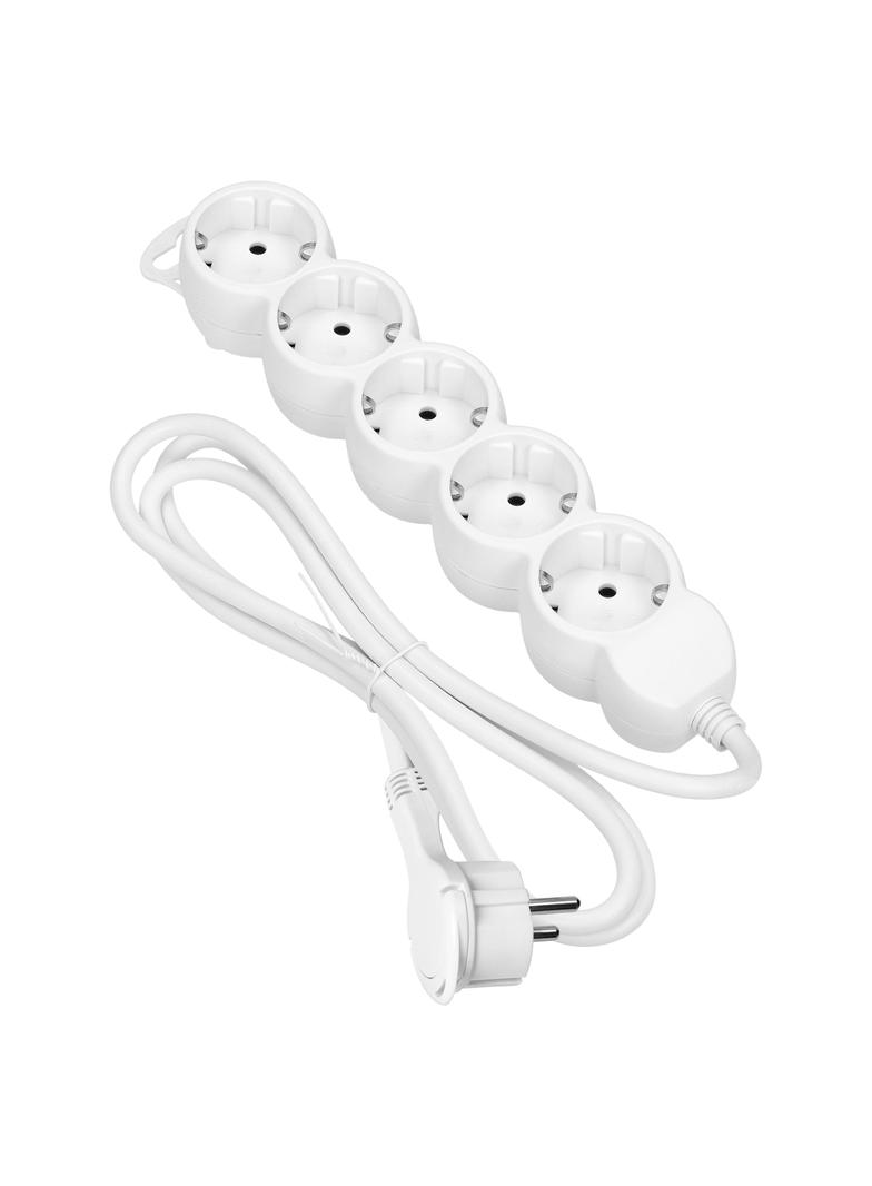 Przedłużacz 5-krotny 2P+Z (Schuko), 3m H05VV-F 3x1,5mm2, Imax=16A, płaska wtyczka, biały