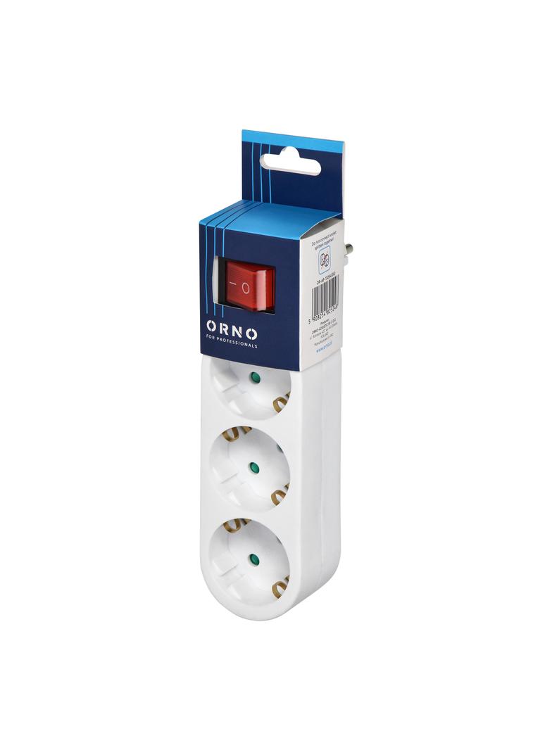 Rozgałęźnik 3x2P+Z z włącznikiem, Schuko, wtyczka górna, biały OR-AE-13254(GS) ORNO