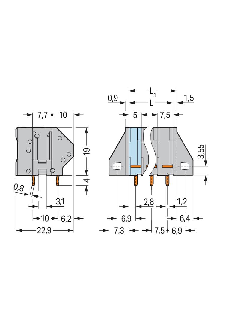 listwa zaciskowa do pł. drukowanych 6-bieg. szara raster 7,5 mm