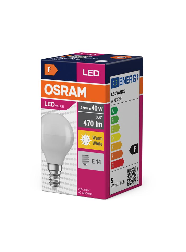 Lampa LED VALUE Classic P40 non-dim plastik 4,9W 827 E14