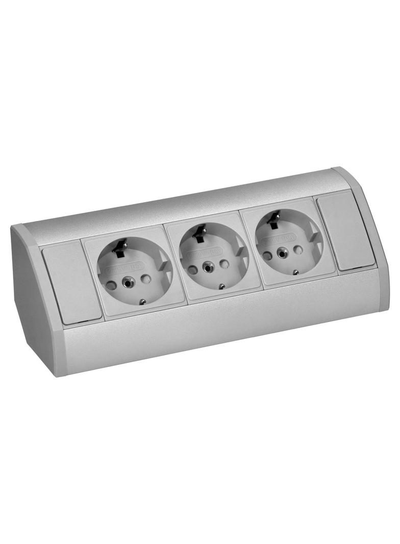 Gniazdo meblowe 3x2P+Z (Schuko), szaro-srebrne