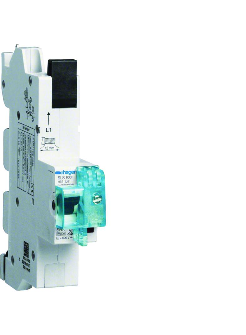MCB SLS Wyłącznik nadprądowy selektywny 1P E 32 A szyny Cu 40-12x5/10mm HTS132E HAGER