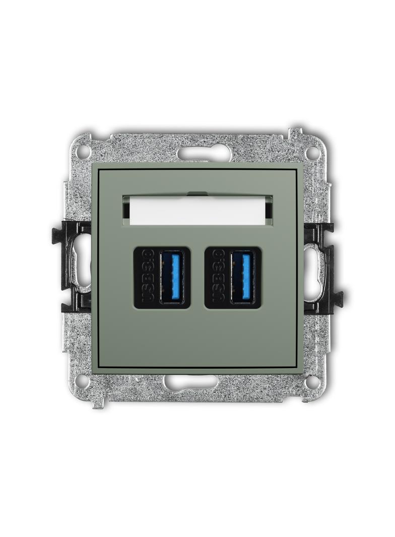 MINI Mechanizm gniazda podwójnego 2xUSB A-A 3.0 szałwiowy
