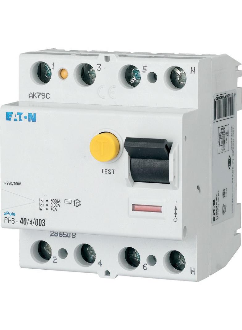 PF6-40/4/003 Wyłącznik różnicowoprądowy 6kA 40A 4P 30mA typ AC 286508 EATON