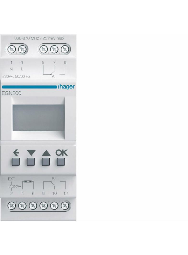 Wielofunkcyjny zegar cyfrowy z Bluetooth, 16A, 2-krotny EGN200 HAGER