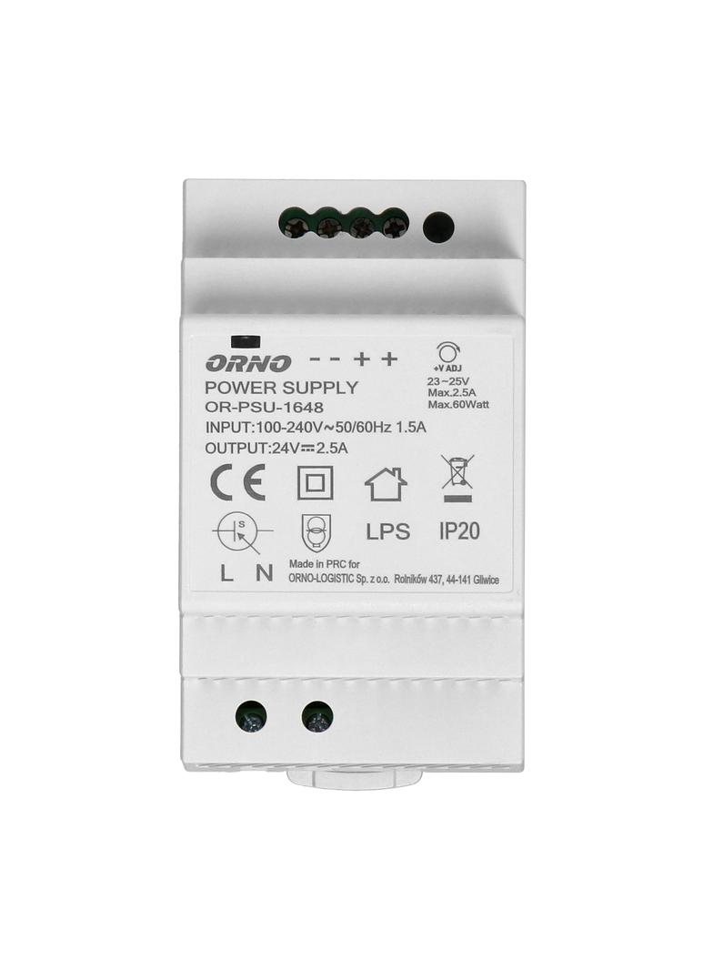 Zasilacz na szynę DIN 24VDC, 2,5A, 60W, szerokość 3 moduły OR-PSU-1648 ORNO