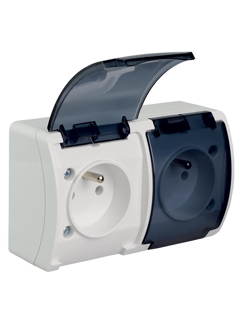 VG-Koala Gniazdo podwójne Z-ziemieniem (2x2P+Z) n/t IP44 białe Z-lapką dymną VG 162-51 61.385 OPATÓW