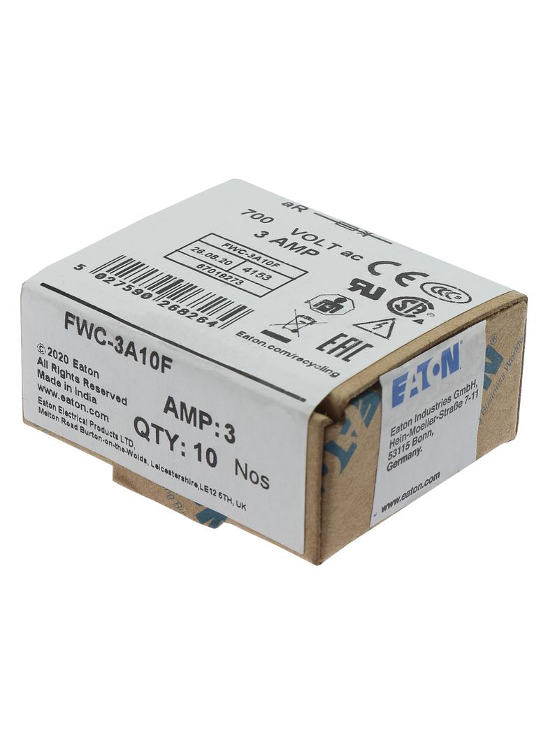 3AMP 700V AC UL FERRULE 10x38MM FUSE Wkładka szybka 3A AC 700V 10x38 mm aR UL FWC-3A10F EATON