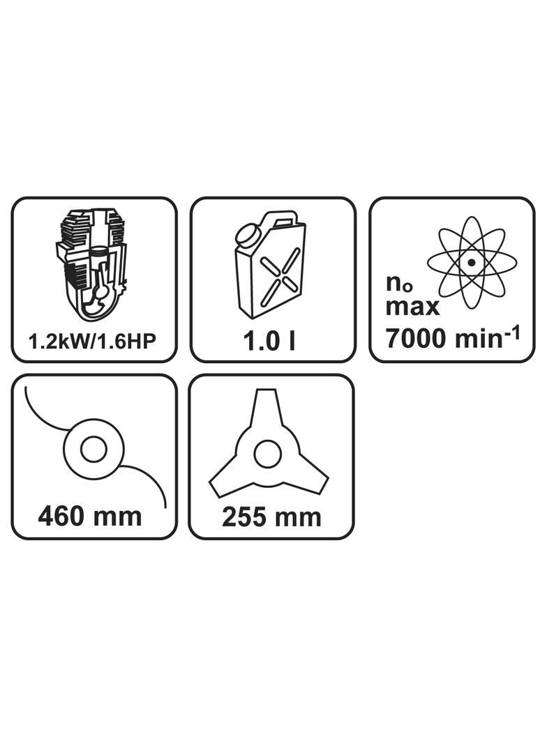 Kosa spalinowa 1.2kW, szerokość koszenia 255/460 mm