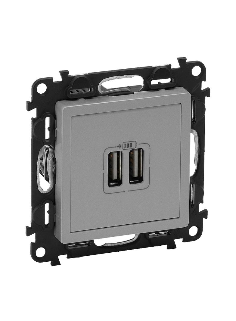 VALENA LIFE ŁADOWARKA Z GNIAZDEM 2 x USB ALUMINIUM, Legrand