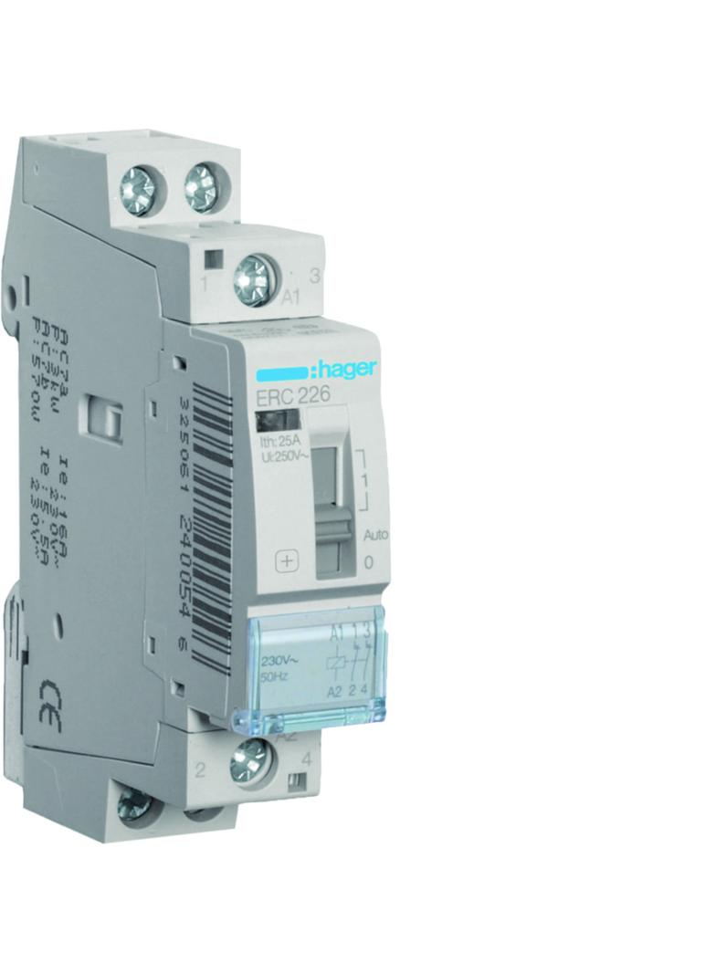 Stycznik modułowy z możliwością sterowania ręcznego 230V AC 2R 25A AC-7A B ERC226 HAGER