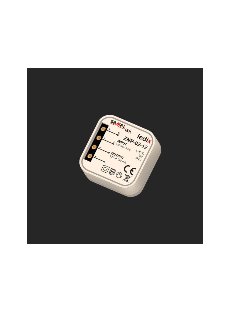 Zasilacz LED dopuszkowy 12V DC 2W TYP: ZNP-02-12