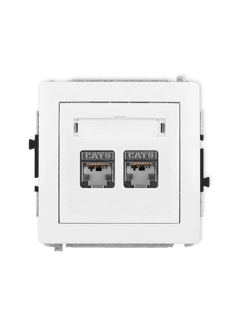DECO Mechanizm gniazda komputerowego podwójnego 2xRJ45, kat. 6, ekranowany, 8-stykowy biały mat