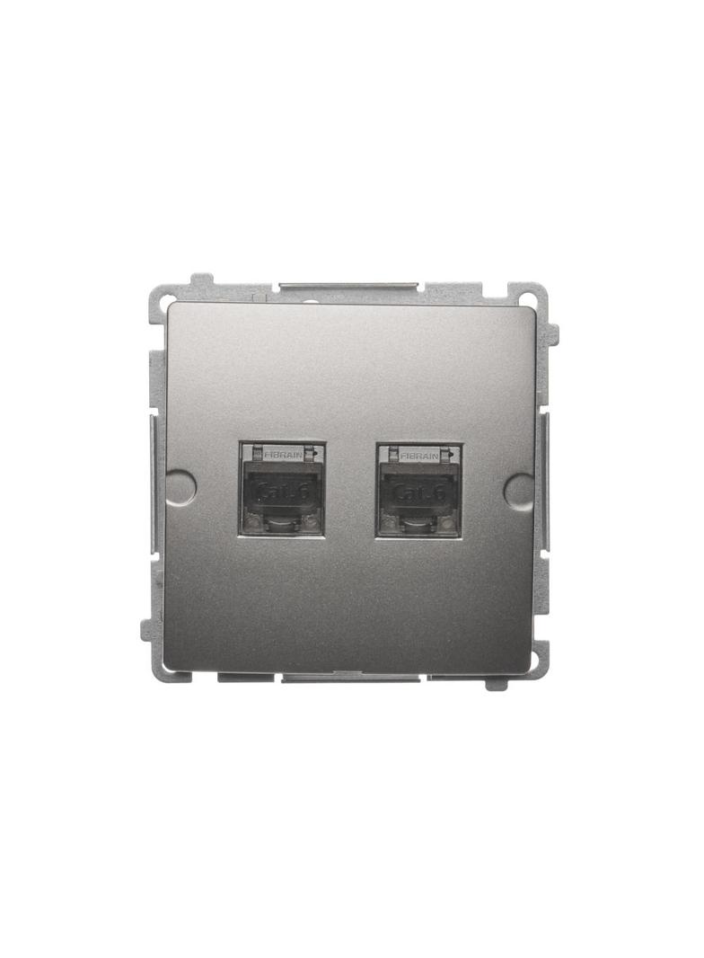 Simon Basic Gniazdo komputerowe RJ45 kategoria 6 podwójne ekranowane z przesłoną przeciwkurzową Mont