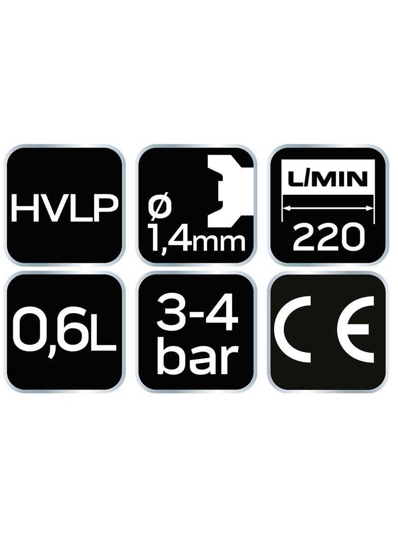 Pistolet lakierniczy górny zbiornik 0.6 l, dysza 1.4 mm, HVLP