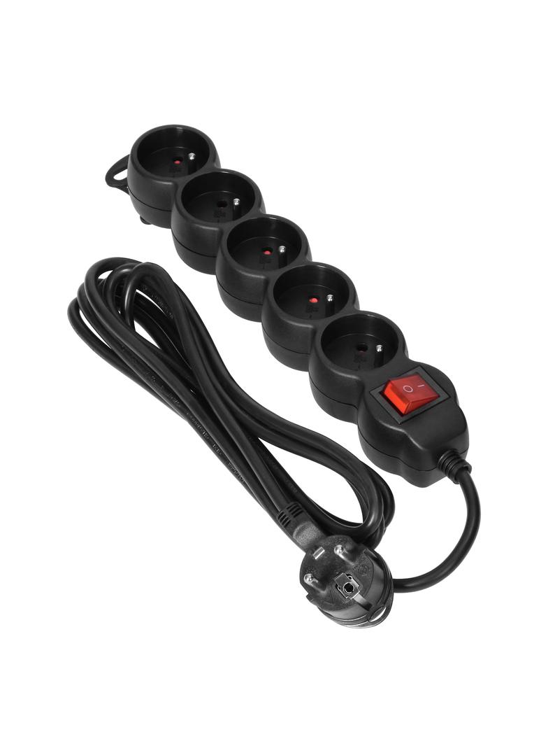 Przedłużacz 5-krotny z wyłącznikiem 1,5m H05VV-F 3x1,5mm2 Imax=16A płaska wtyczka czarny ES-7/B/1,5