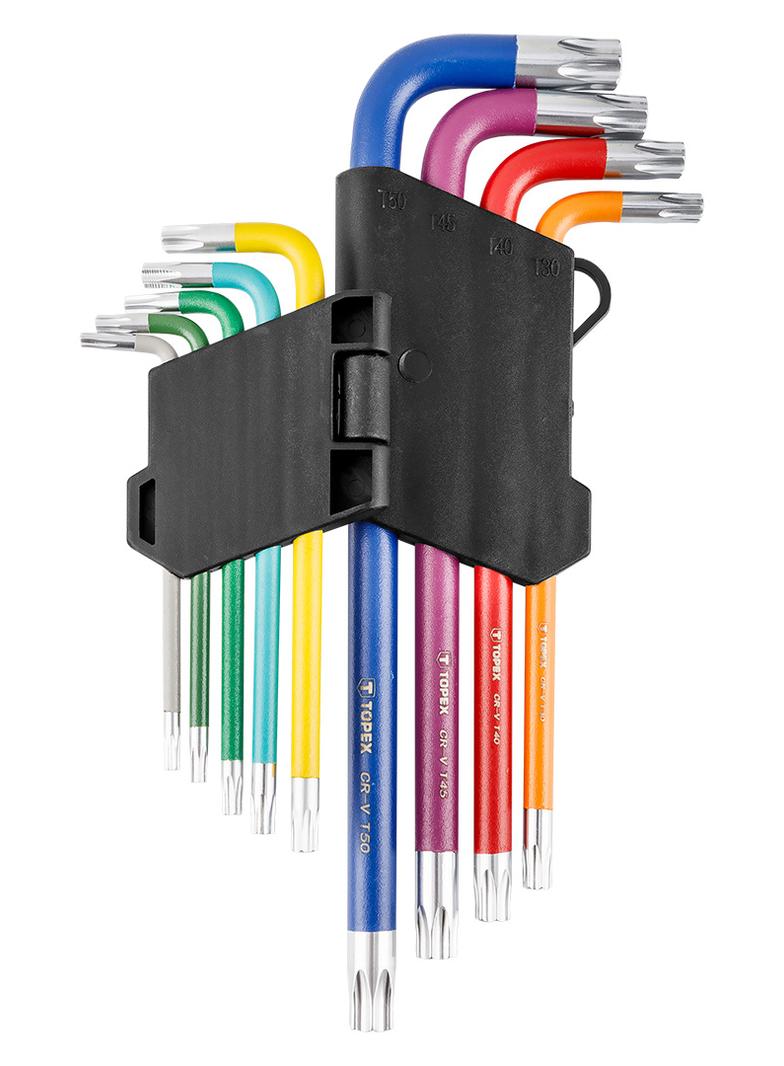 Klucze Torx, kolorowe, zestaw 9 szt.