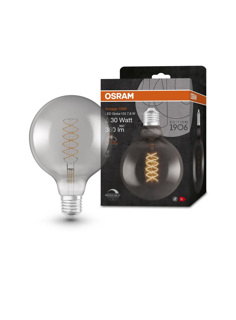 Lampa LED Vintage 1906 SMOKE 125 dim 7,8W/818 szkło przezroczyste E27