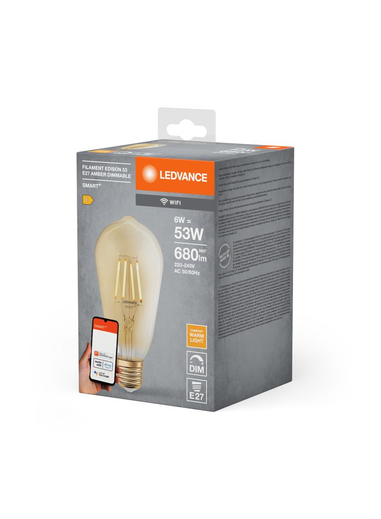 Żarówka LED E27 ST64 6W = 53W 2400K Ciepła 680lm 300° Filament SMART+ WIFI Ściemnialna 4058075610545 LEDVANCE