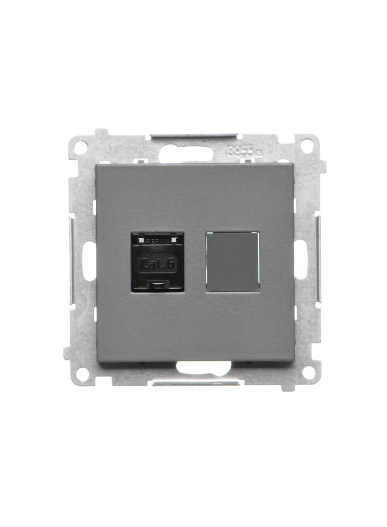 Simon 55 Gniazdo komputerowe pojedyncze RJ45 kategoria 6 z przesłoną przeciwkurzową Grafitowy mat