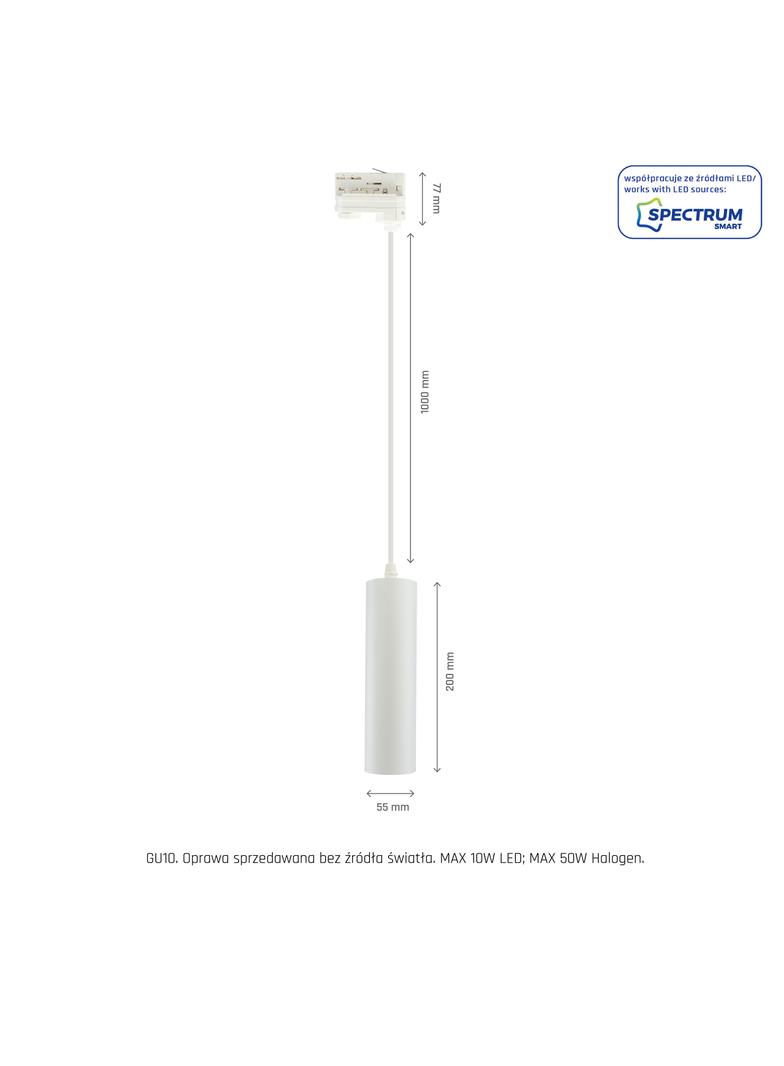 OPRAWA MADARA MINI II GU10 ZWIS NA SZYNOPRZEWÓD 3F 230V IP20 fi55*200mm BIAŁY kabel 1m