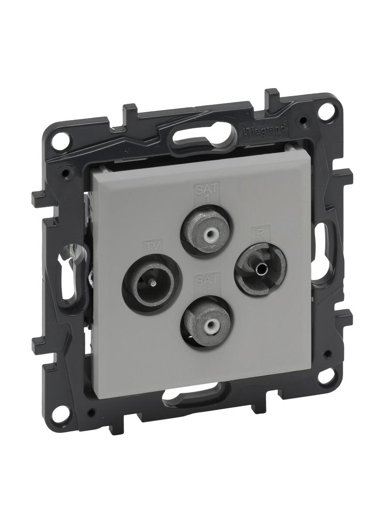 Niloe Step - gniazdo TV-R-SAT-SAT końcowe do instalacji typu gwiazda, 2 przewody 1,5 dB- kolor alumi