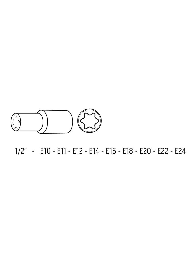 Nasadki udarowe 1/2", E10-E24, zestaw 9 szt., CrMo