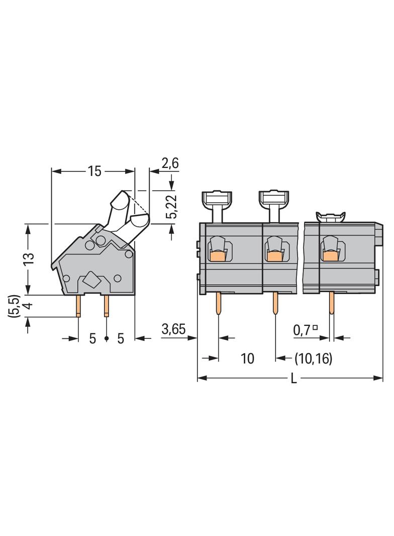listwa zaciskowa do pł. drukowanych 3-bieg. szara raster 10/10,16 mm