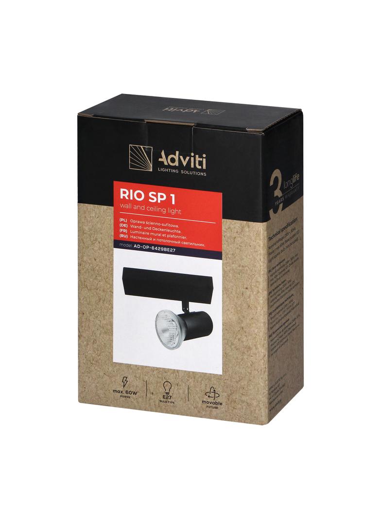 RIO SP 1, oprawa ścienno-sufitowa, E27 max. 60W, IP20, czarna AD-OP-6429BE27 ORNO