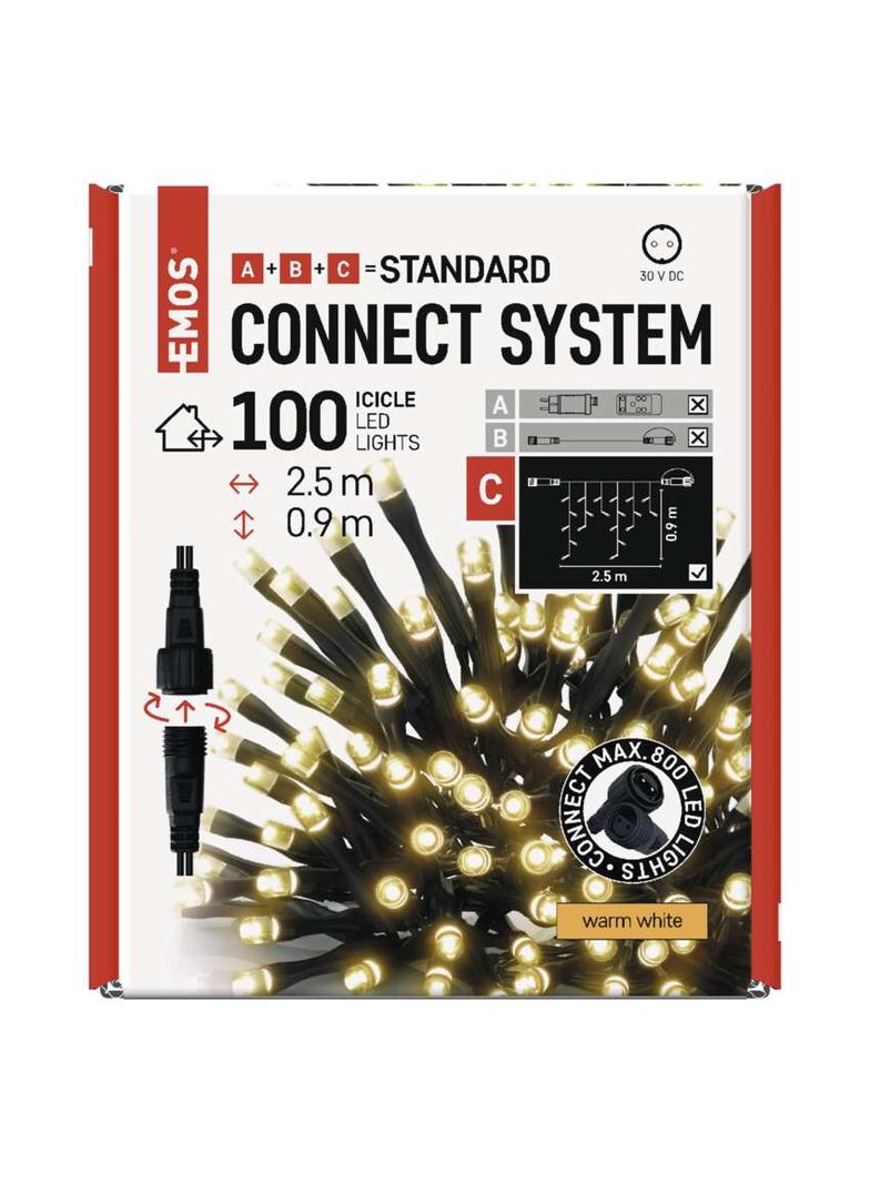 Lampki choinkowe łączone Standard sople 100LED 2,5m ciepła biel IP44 timer D1CW01 EMOS