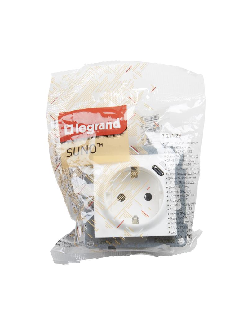 Suno Gniazdo Pojedyncze Z Uziemieniem Schuko 2P+Z 16A 250 V + Usb Typ C 1,5A 5 V Biały 721129 LEGRAND