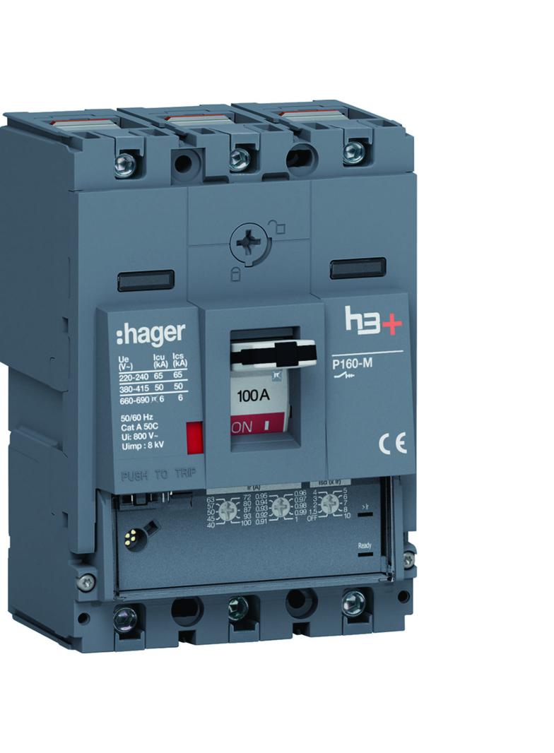 MCCB Wyłącznik mocy h3+ P160 3P 100A 50kA LSnI HMS100GC HAGER